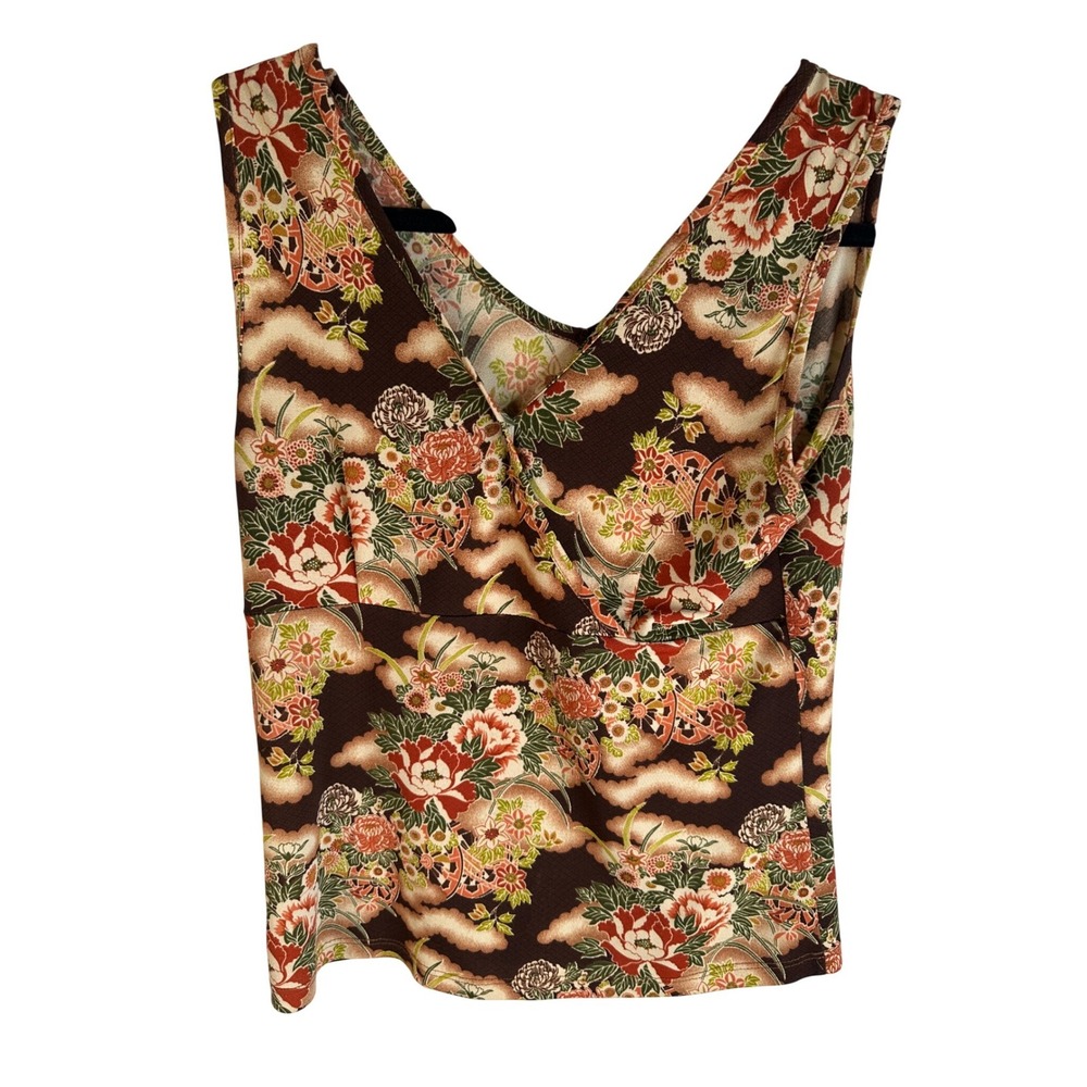 Janette Y2K 90's Floral Brown Japanese Cloud Print Vintage Tank Top Size S